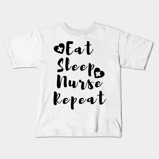 Eat Sleep Nurse Repeat With Hearts in black design Kids T-Shirt by BlueLightDesign